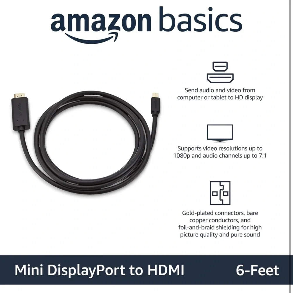 NEW - set of TWO - Amazon Basics Mini DisplayPort Male to HDMI Male Cable, 1080p
